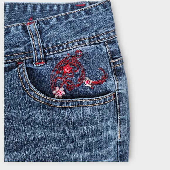 Bongo Jeans Jrs. 16.5 Blue Denim Bootcut Floral Embroidered Med-Wash VTG Y2K - Picture 5 of 7